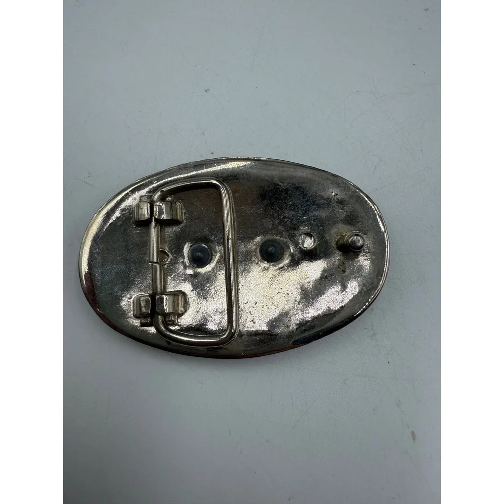 Vintage Western Bull Riding Belt Buckle Silver Gold Tone‎ Rodeo Cowboy Oval 3.5